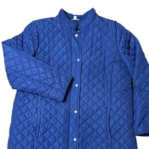 J. Jill Quilted Jacket Coat Navy Blue Snap Front Band Collar Lined Womens XL
